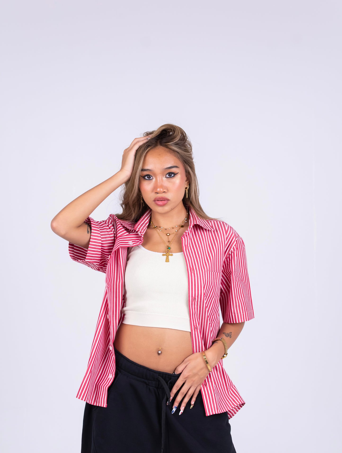 STRIPED SIGNATURE SHIRT IN RED