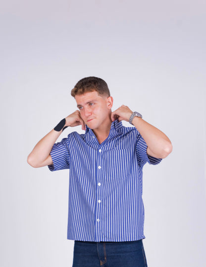 STRIPED SIGNATURE SHIRT IN NAVY