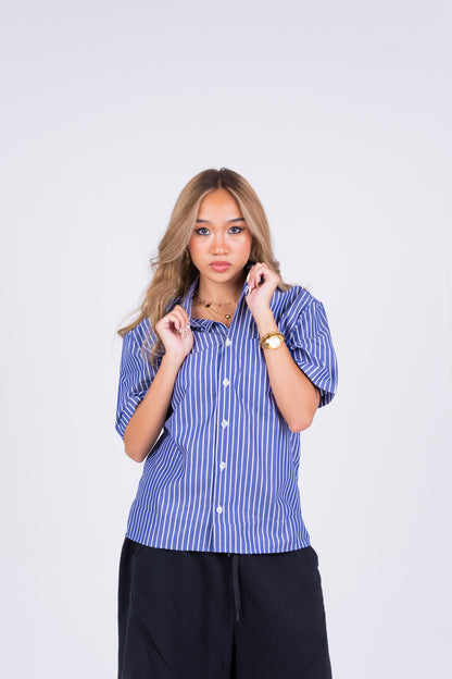 STRIPED SIGNATURE SHIRT IN NAVY