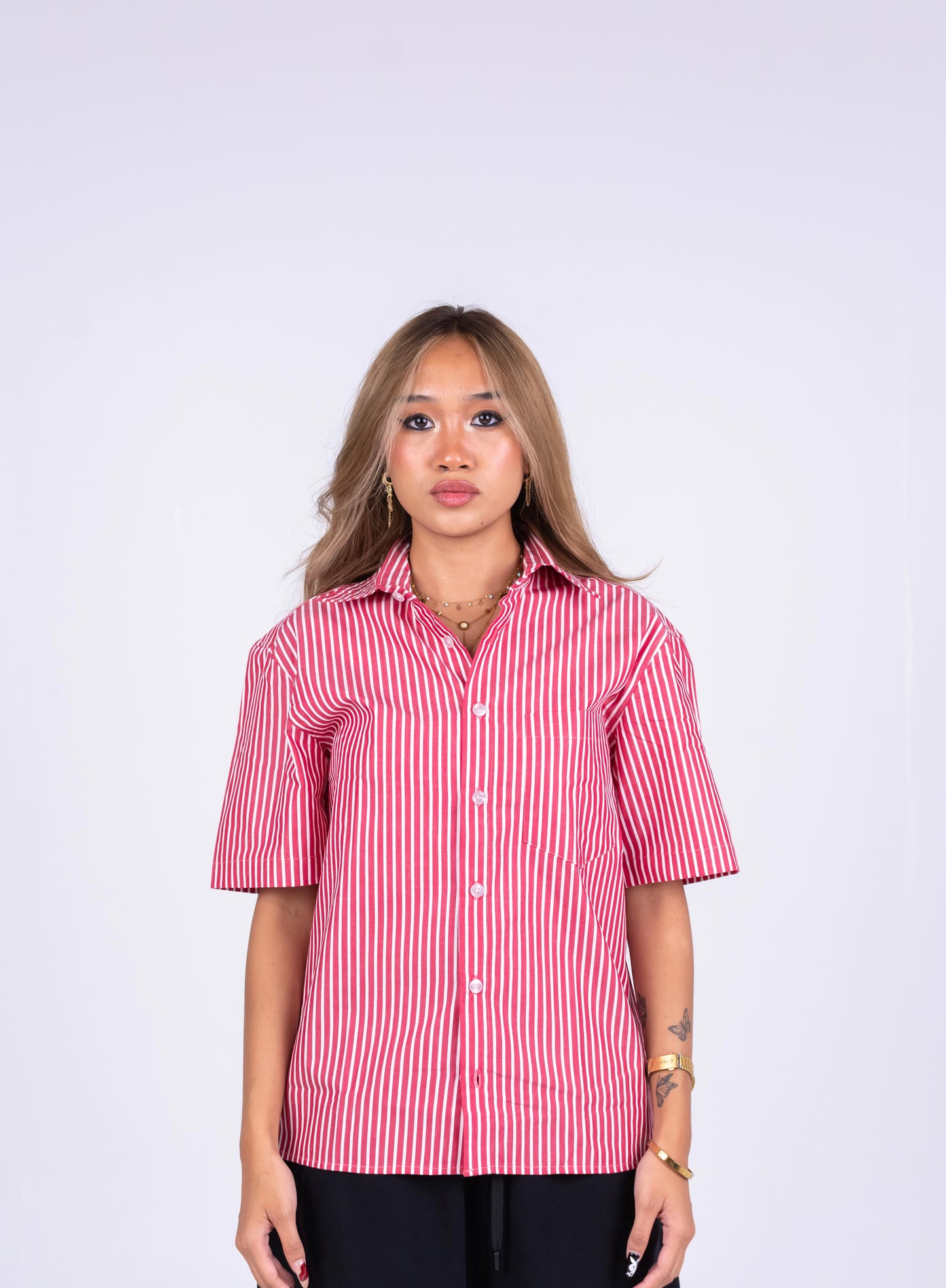 STRIPED SIGNATURE SHIRT IN RED