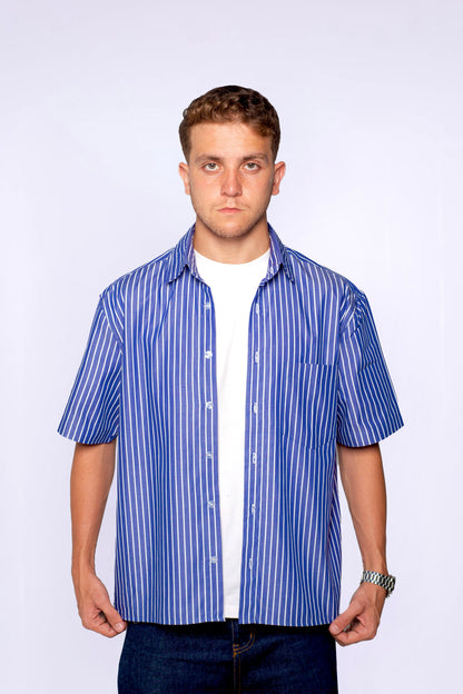 STRIPED SIGNATURE SHIRT IN NAVY