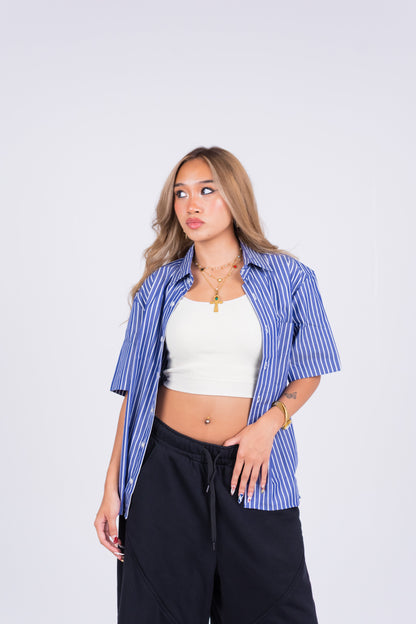 STRIPED SIGNATURE SHIRT IN NAVY